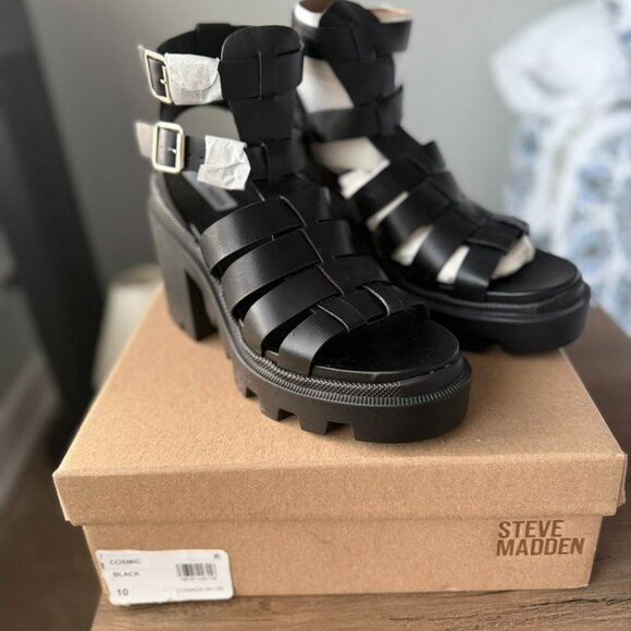 Steve Madden Cosmic Black Sandals - Size 10 - Picture 1 of 6